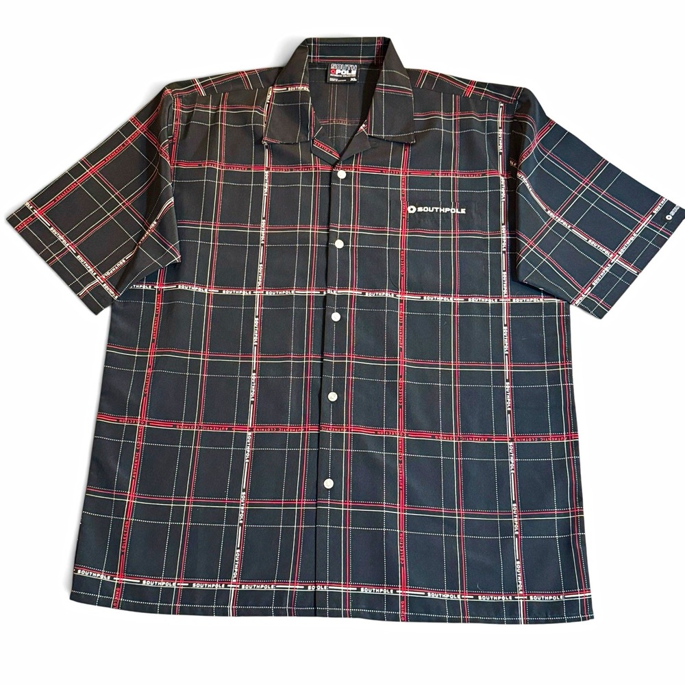 Vintage Southpole Shirt Mens XL Black Red Plaid Button Up Y2K Baggy Hip Hop